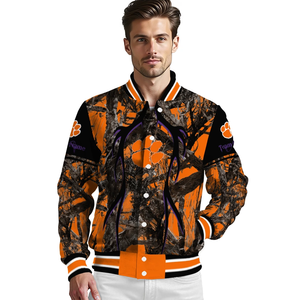 customized clemson tigers antlers motif orange black varsity jacket high quality customized clemson tigers antlers motif orange black varsity jacket high quality