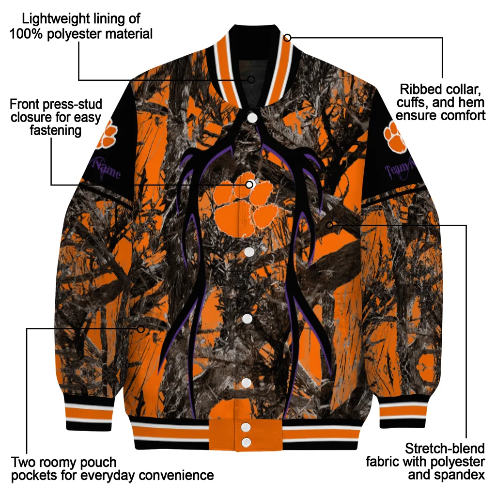 customized clemson tigers antlers motif orange black varsity jacket new arrival customized clemson tigers antlers motif orange black varsity jacket new arrival