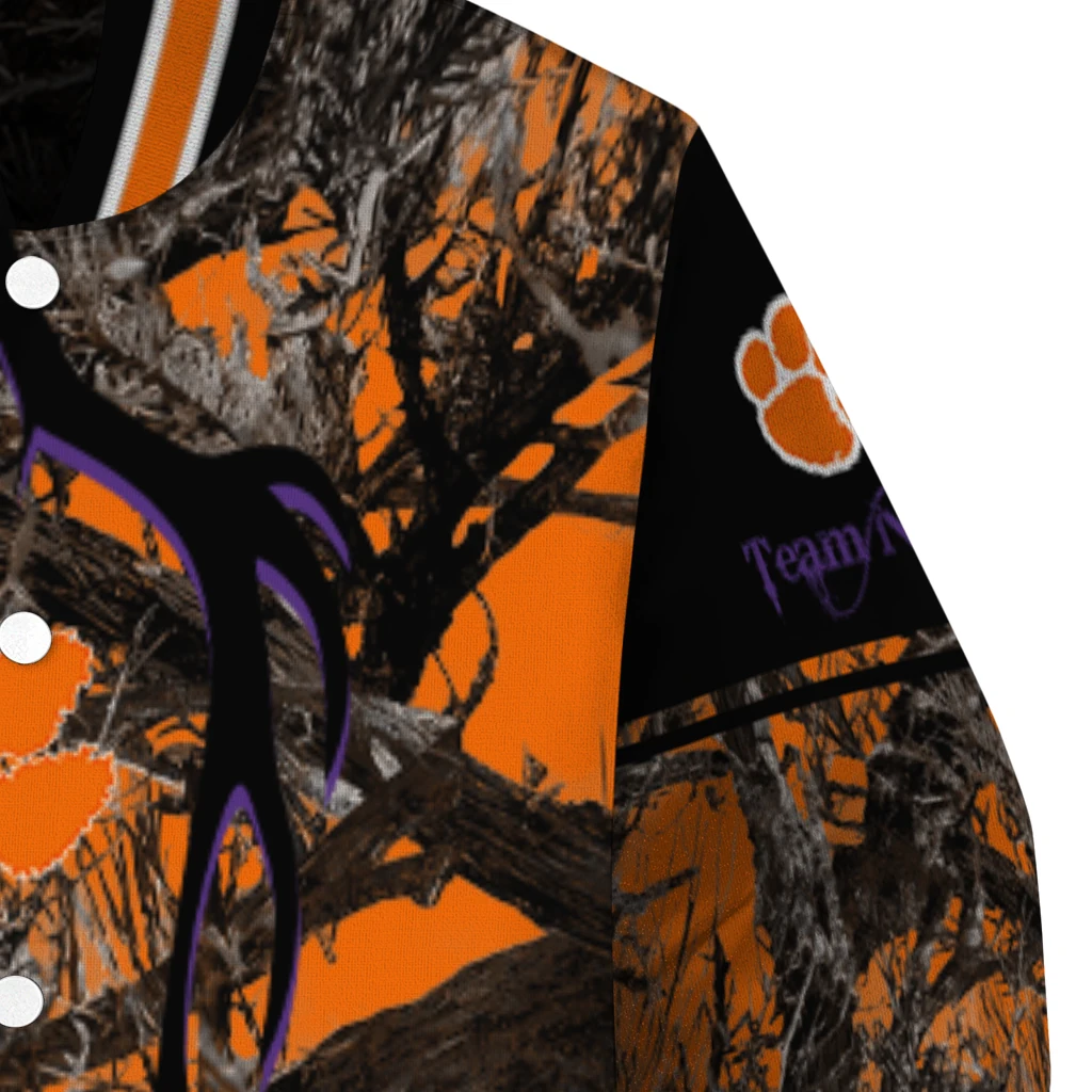 customized clemson tigers antlers motif orange black varsity jacket premium grade customized clemson tigers antlers motif orange black varsity jacket premium grade