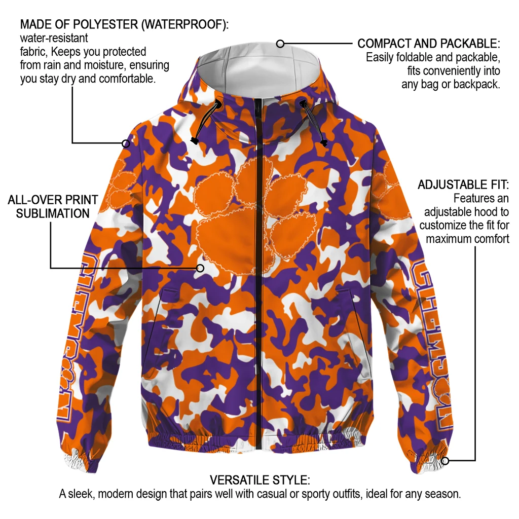 customized clemson tigers camouflage mashup orange windbreaker jacket new arrival customized clemson tigers camouflage mashup orange windbreaker jacket new arrival