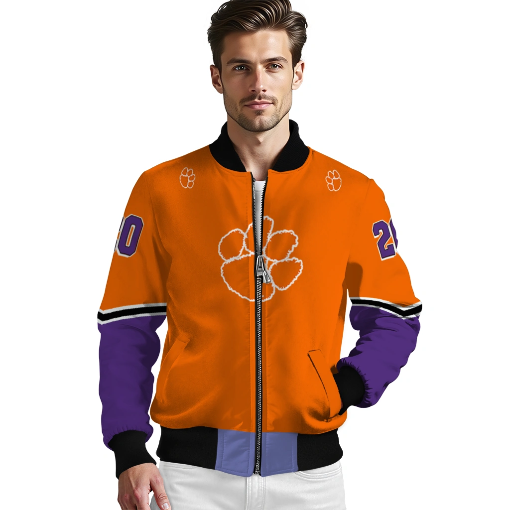 customized clemson tigers chevron style orange bomber jacket high quality customized clemson tigers chevron style orange bomber jacket high quality