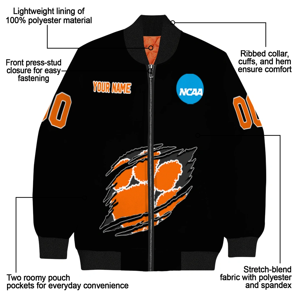 customized clemson tigers claw shred black bomber jacket new arrival customized clemson tigers claw shred black bomber jacket new arrival