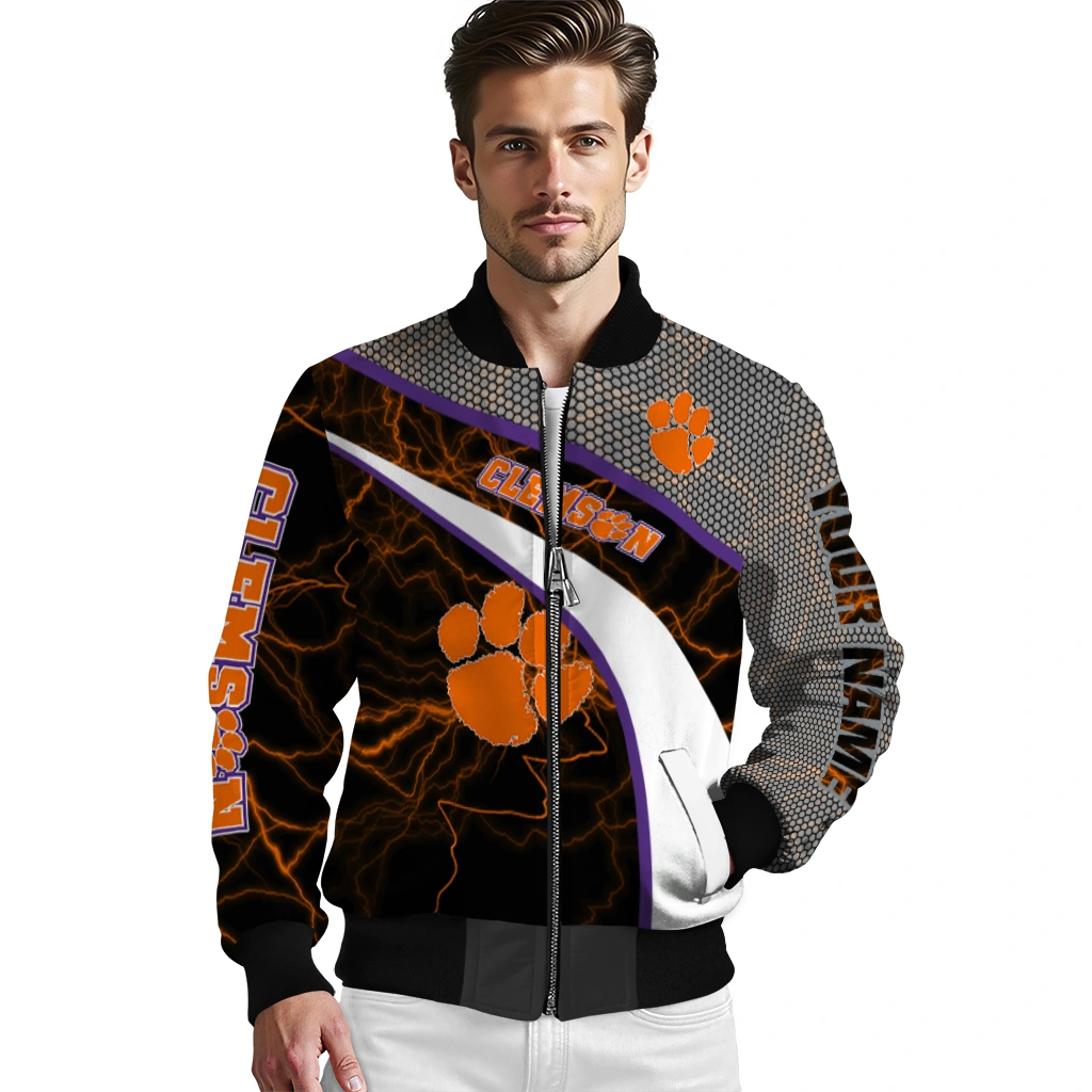 customized clemson tigers electric flash orange bomber jacket high quality customized clemson tigers electric flash orange bomber jacket high quality