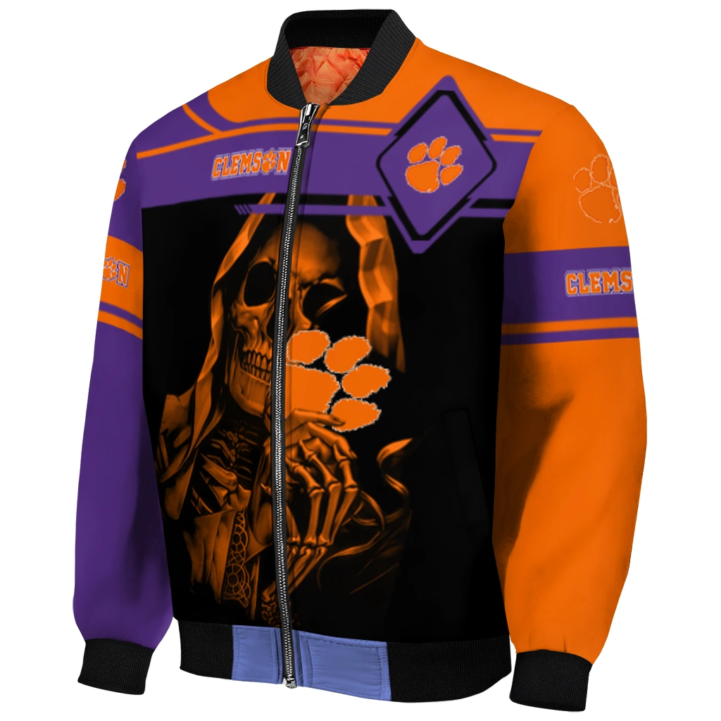 customized clemson tigers reaper hands orange black bomber jacket fashion forward customized clemson tigers reaper hands orange black bomber jacket fashion forward