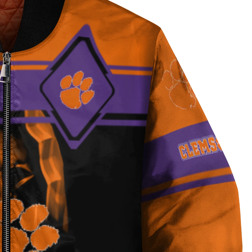 customized clemson tigers reaper hands orange black bomber jacket premium grade customized clemson tigers reaper hands orange black bomber jacket premium grade