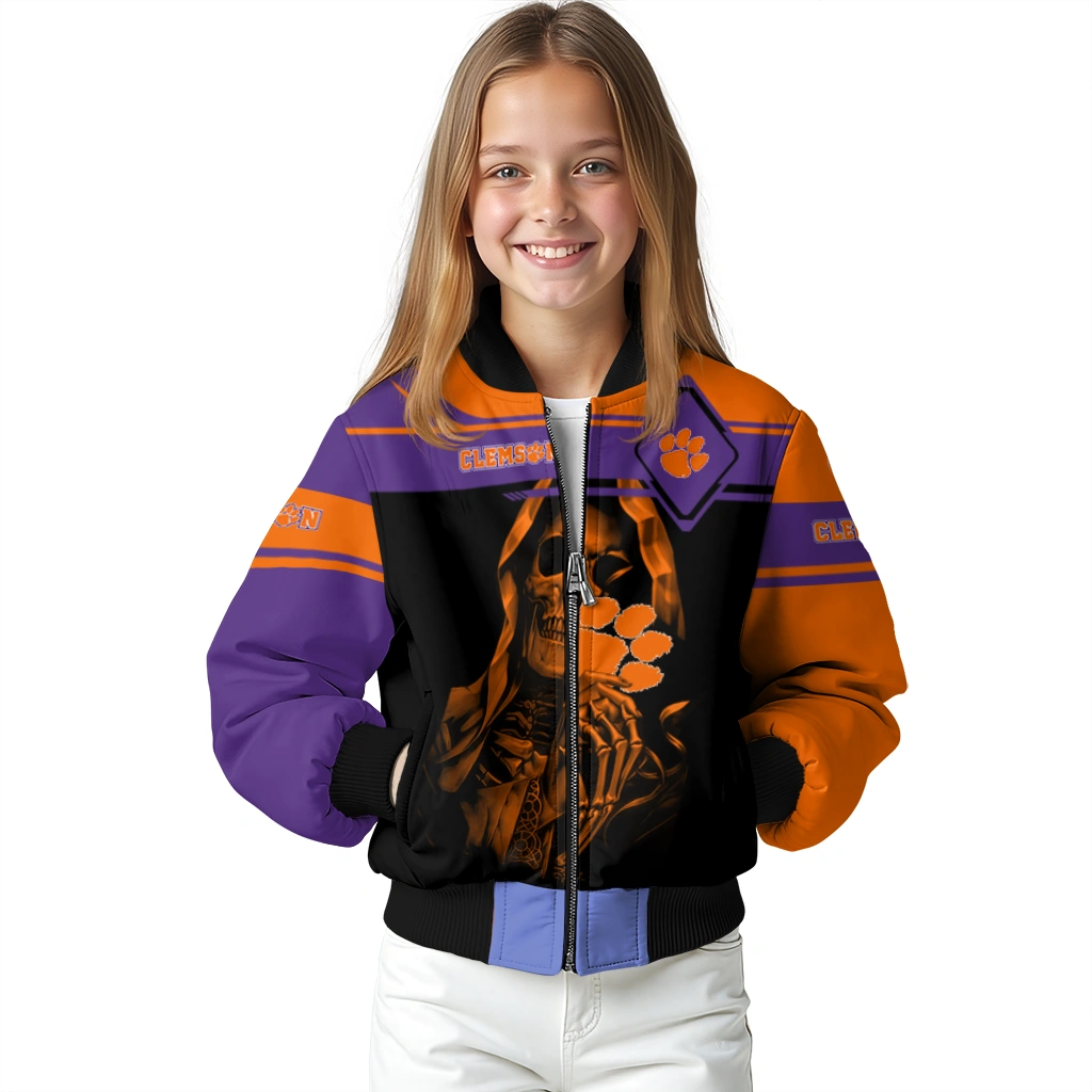customized clemson tigers reaper hands orange black bomber jacket top rated customized clemson tigers reaper hands orange black bomber jacket top rated