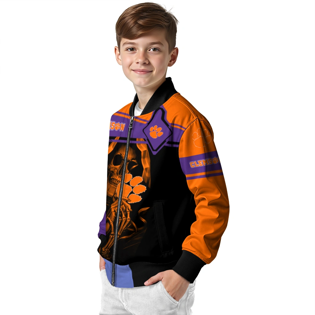 customized clemson tigers reaper hands orange black bomber jacket trendy customized clemson tigers reaper hands orange black bomber jacket trendy