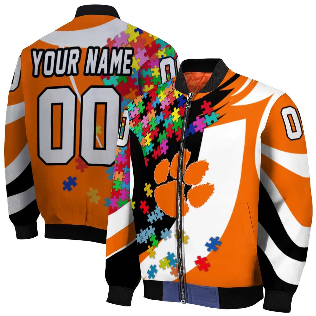 customized clemson tigers stars and stripes slashes orange bomber jacket best selling customized clemson tigers stars and stripes slashes orange bomber jacket best selling