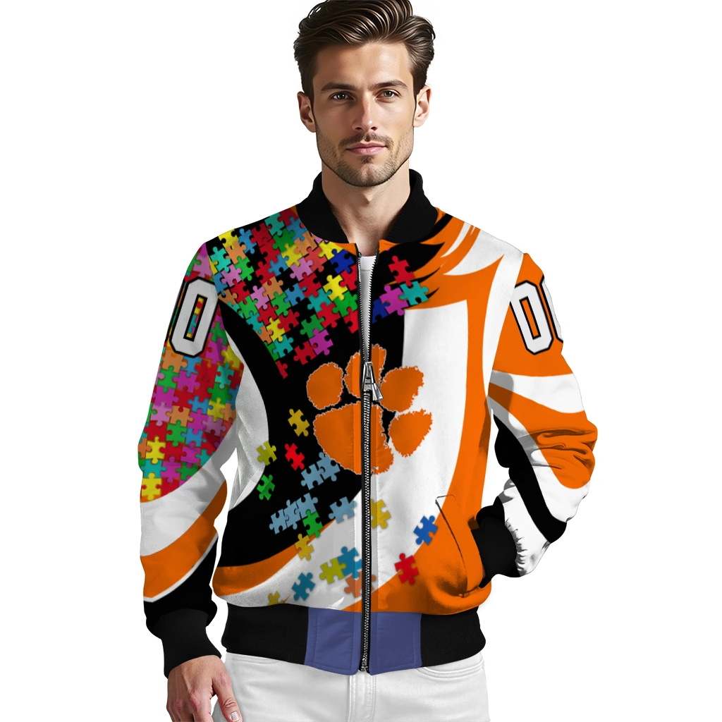 customized clemson tigers stars and stripes slashes orange bomber jacket high quality customized clemson tigers stars and stripes slashes orange bomber jacket high quality