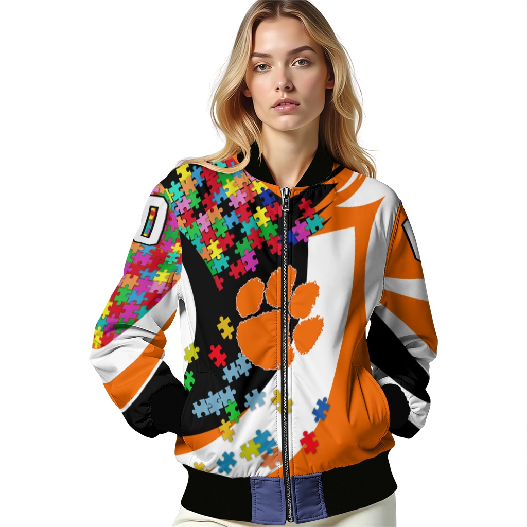 customized clemson tigers stars and stripes slashes orange bomber jacket latest model customized clemson tigers stars and stripes slashes orange bomber jacket latest model