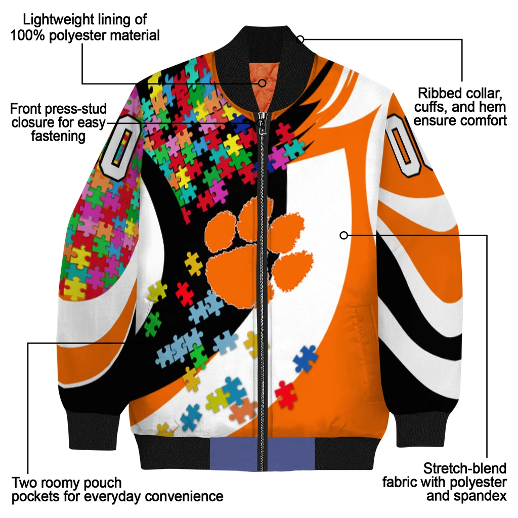 customized clemson tigers stars and stripes slashes orange bomber jacket new arrival customized clemson tigers stars and stripes slashes orange bomber jacket new arrival