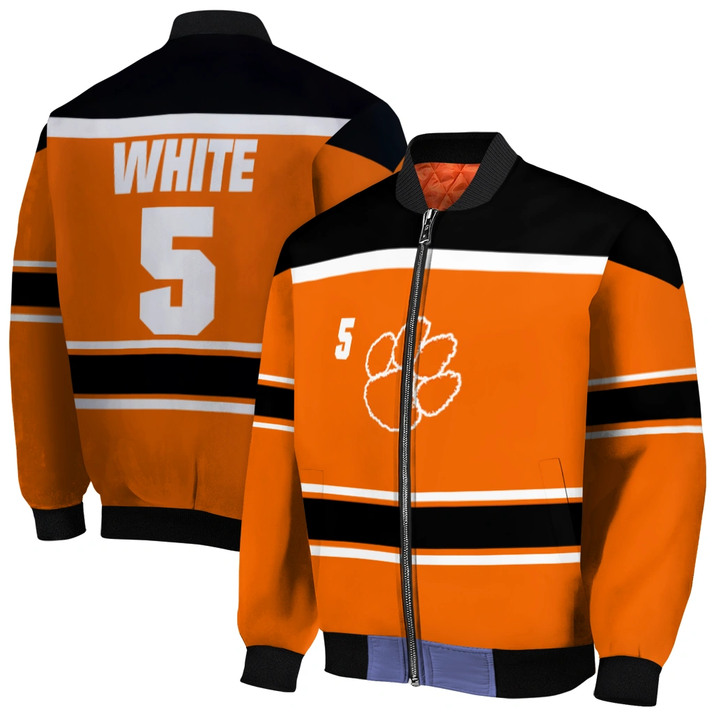 customized clemson tigers stripe statement orange black bomber jacket best selling customized clemson tigers stripe statement orange black bomber jacket best selling