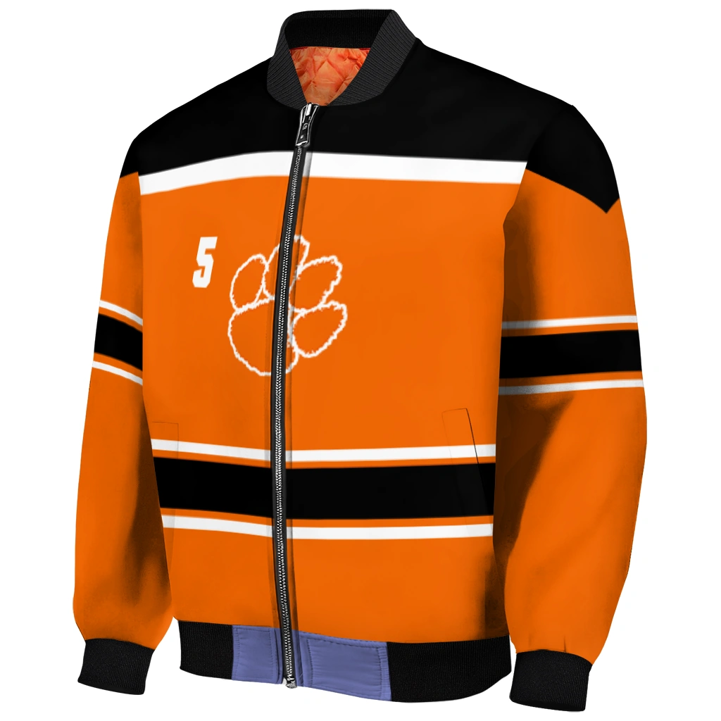 customized clemson tigers stripe statement orange black bomber jacket fashion forward customized clemson tigers stripe statement orange black bomber jacket fashion forward