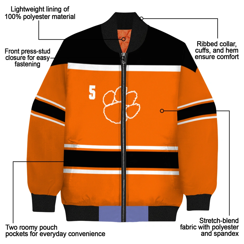 customized clemson tigers stripe statement orange black bomber jacket new arrival customized clemson tigers stripe statement orange black bomber jacket new arrival