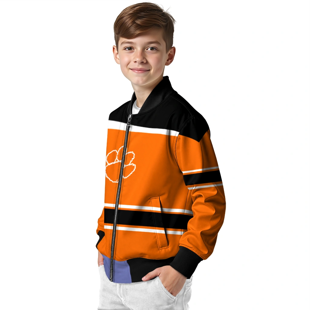 customized clemson tigers stripe statement orange black bomber jacket trendy customized clemson tigers stripe statement orange black bomber jacket trendy