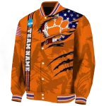 customized clemson tigers usa flag claws orange varsity jacket best selling