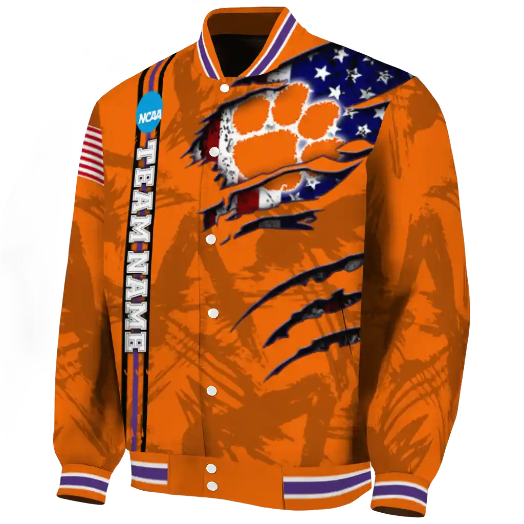 customized clemson tigers usa flag claws orange varsity jacket best selling customized clemson tigers usa flag claws orange varsity jacket best selling