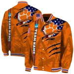 customized clemson tigers usa flag claws orange varsity jacket best selling