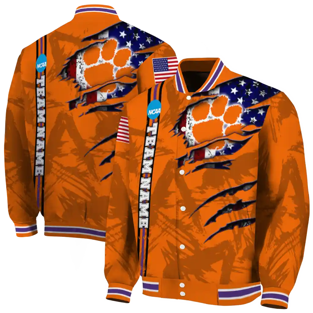 customized clemson tigers usa flag claws orange varsity jacket fashion forward customized clemson tigers usa flag claws orange varsity jacket fashion forward