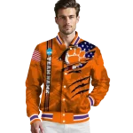 customized clemson tigers usa flag claws orange varsity jacket best selling