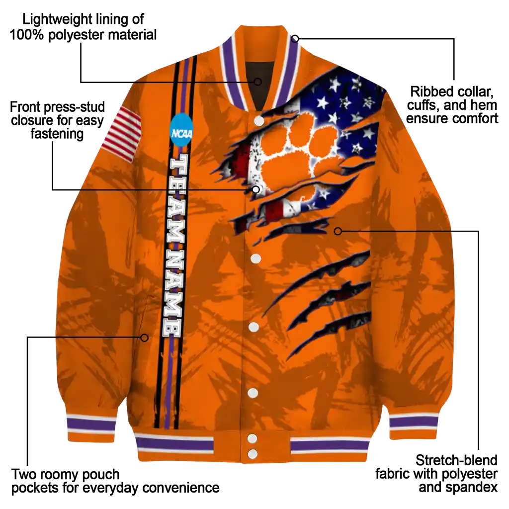customized clemson tigers usa flag claws orange varsity jacket new arrival customized clemson tigers usa flag claws orange varsity jacket new arrival