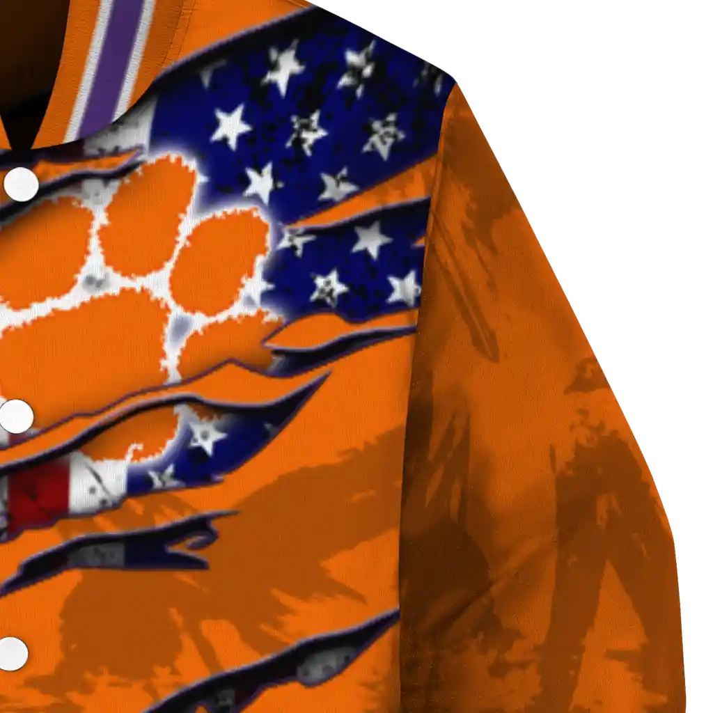 customized clemson tigers usa flag claws orange varsity jacket premium grade customized clemson tigers usa flag claws orange varsity jacket premium grade