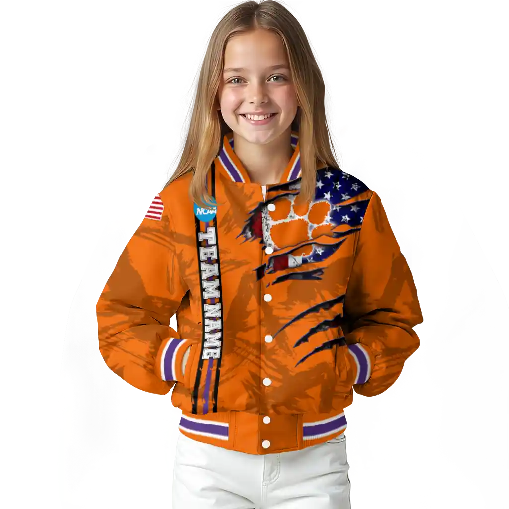 customized clemson tigers usa flag claws orange varsity jacket top rated customized clemson tigers usa flag claws orange varsity jacket top rated