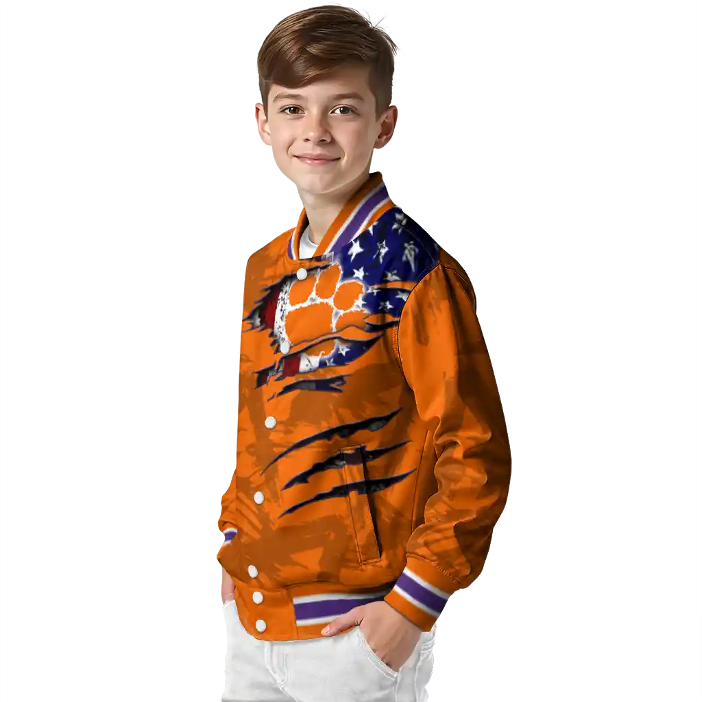 customized clemson tigers usa flag claws orange varsity jacket trendy customized clemson tigers usa flag claws orange varsity jacket trendy