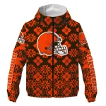 customized cleveland browns geometric blossom brown windbreaker jacket best selling