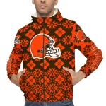customized cleveland browns geometric blossom brown windbreaker jacket best selling