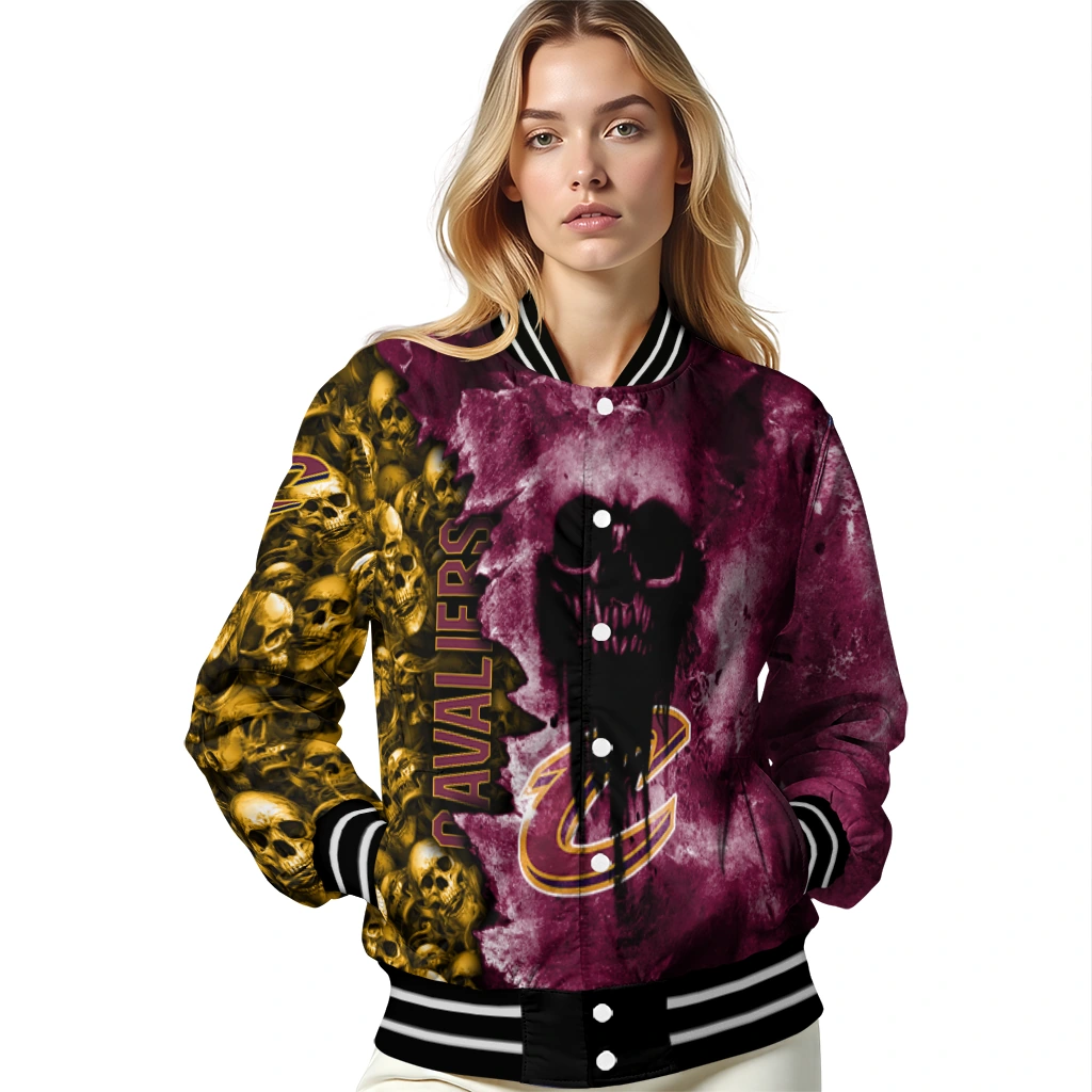 customized cleveland cavaliers skull cluster wine varsity jacket latest model customized cleveland cavaliers skull cluster wine varsity jacket latest model
