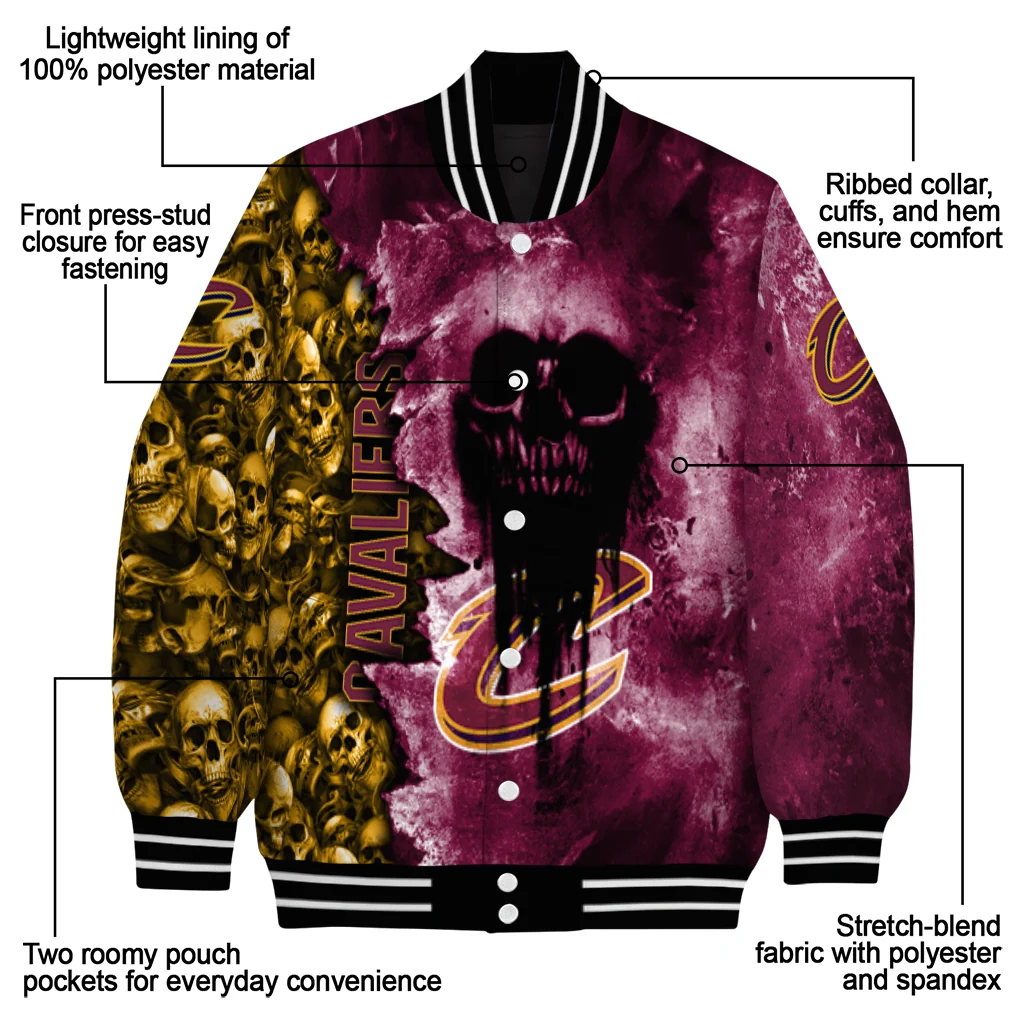customized cleveland cavaliers skull cluster wine varsity jacket new arrival customized cleveland cavaliers skull cluster wine varsity jacket new arrival