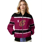 customized cleveland cavaliers stripe statement wine black bomber jacket best selling