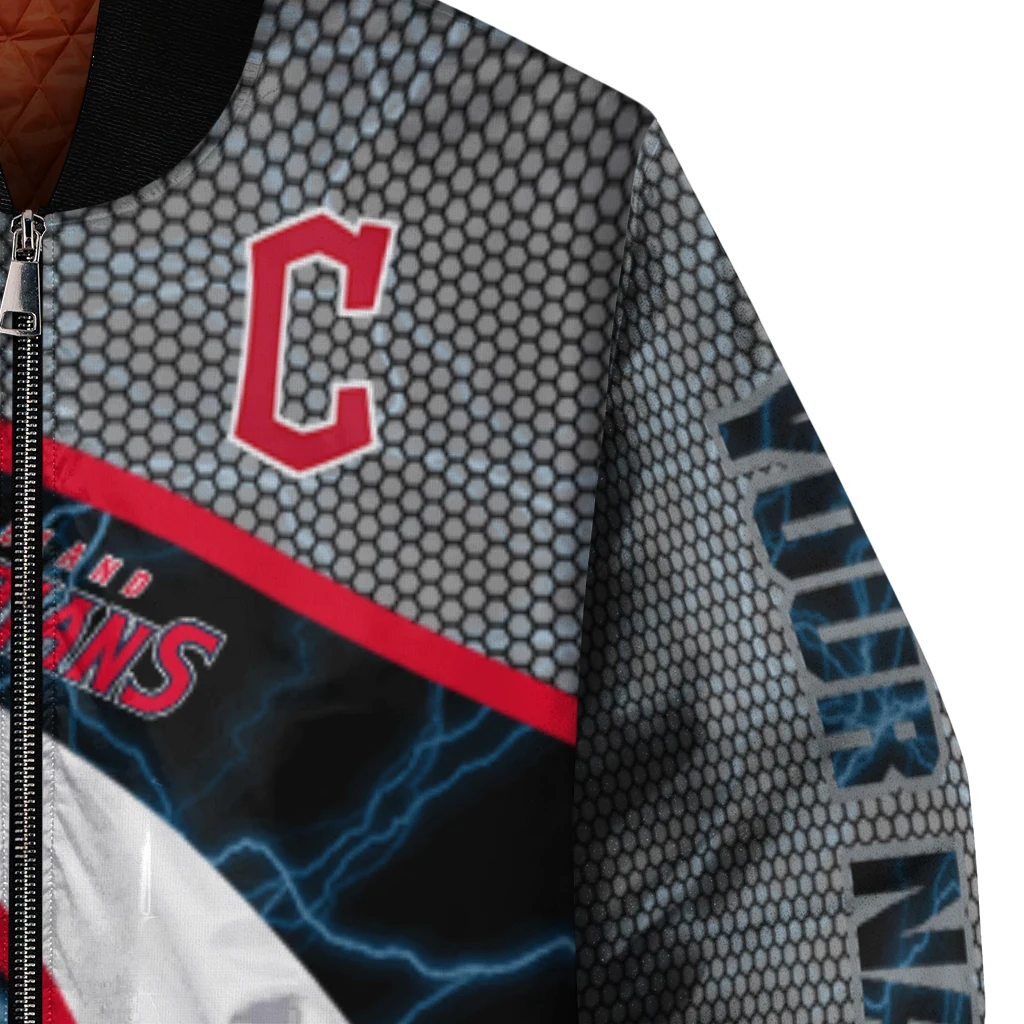 customized cleveland guardians electric flash navy blue bomber jacket premium grade customized cleveland guardians electric flash navy blue bomber jacket premium grade