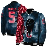customized cleveland guardians skull cluster navy blue varsity jacket best selling