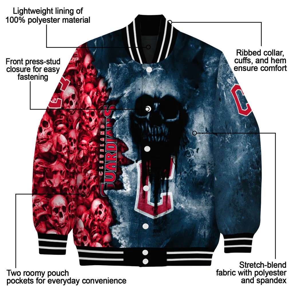 customized cleveland guardians skull cluster navy blue varsity jacket new arrival customized cleveland guardians skull cluster navy blue varsity jacket new arrival