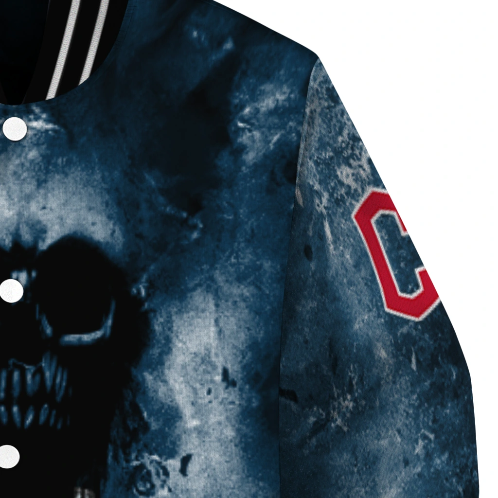customized cleveland guardians skull cluster navy blue varsity jacket premium grade customized cleveland guardians skull cluster navy blue varsity jacket premium grade