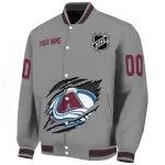customized colorado avalanche claw streak grey varsity jacket best selling