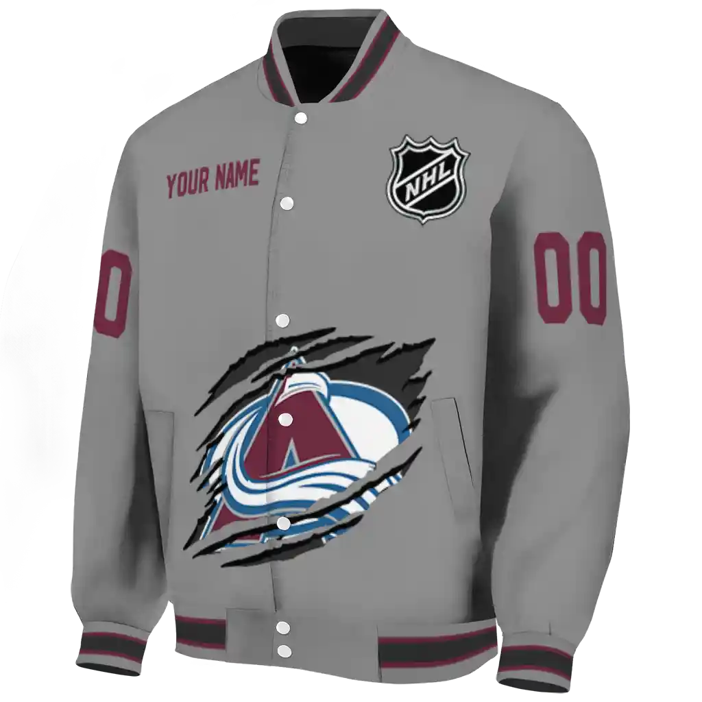 customized colorado avalanche claw streak grey varsity jacket best selling customized colorado avalanche claw streak grey varsity jacket best selling