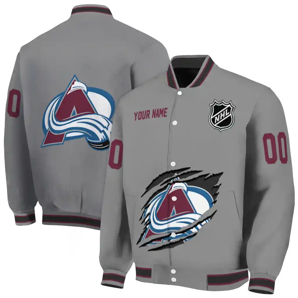 customized colorado avalanche claw streak grey varsity jacket fashion forward customized colorado avalanche claw streak grey varsity jacket fashion forward