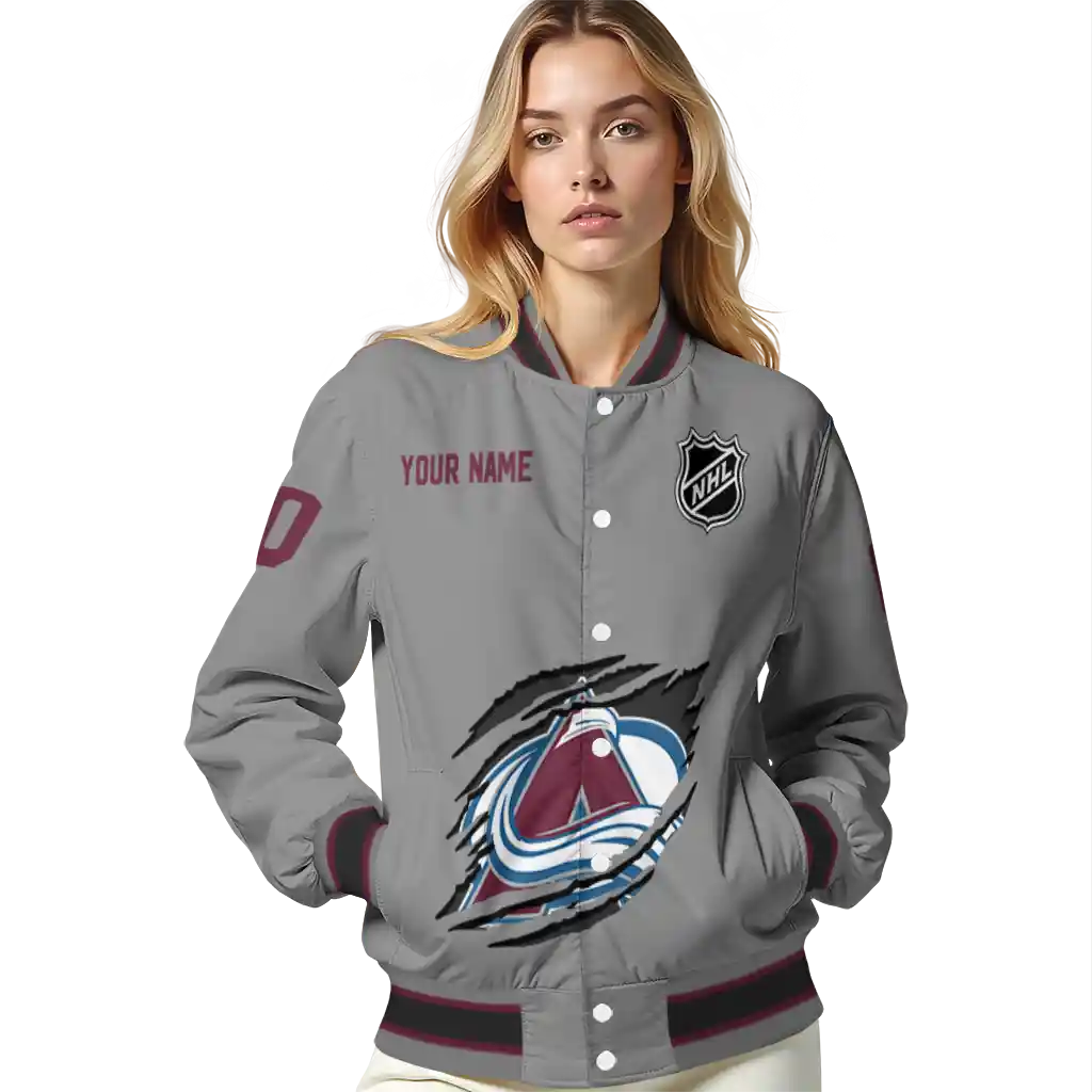 customized colorado avalanche claw streak grey varsity jacket latest model customized colorado avalanche claw streak grey varsity jacket latest model