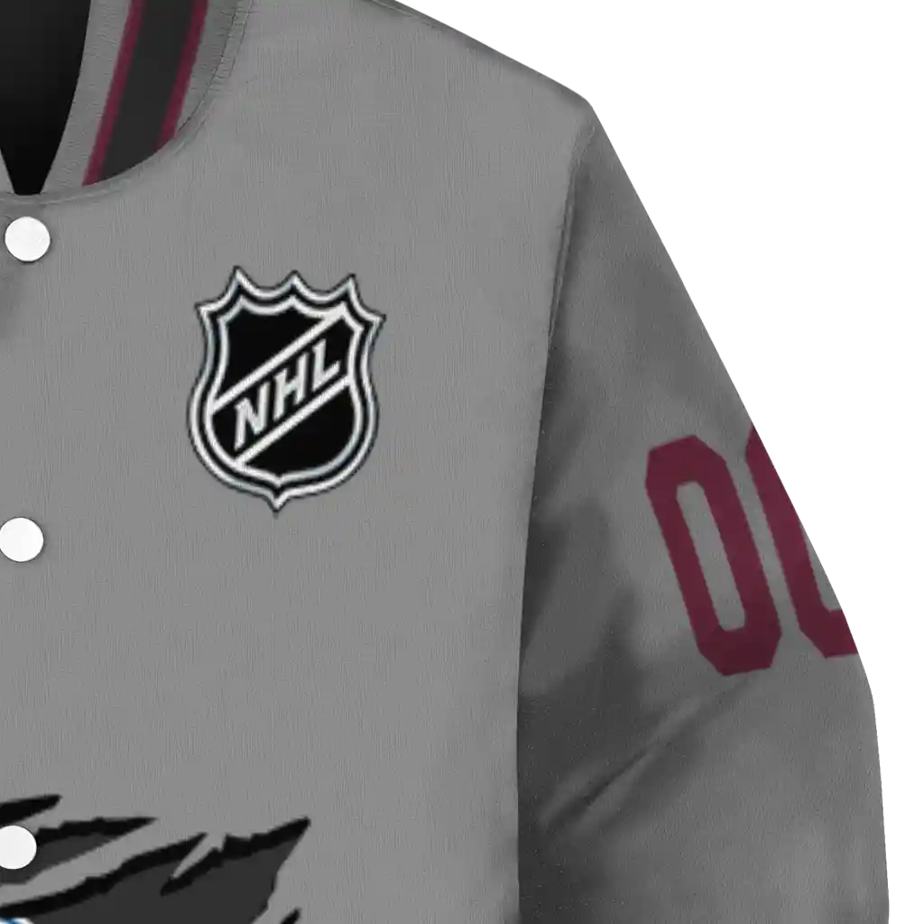 customized colorado avalanche claw streak grey varsity jacket premium grade customized colorado avalanche claw streak grey varsity jacket premium grade