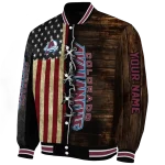 customized colorado avalanche flag wood brown varsity jacket best selling