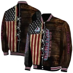 customized colorado avalanche flag wood brown varsity jacket best selling