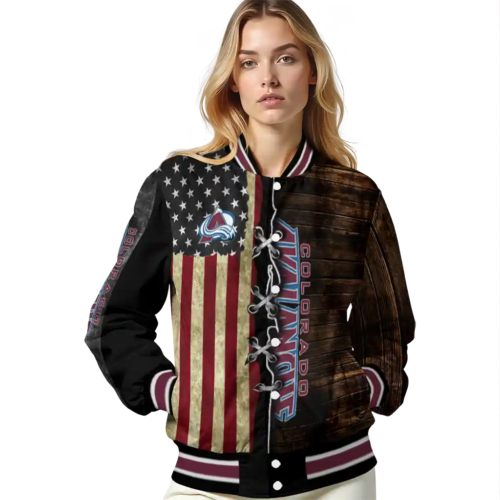customized colorado avalanche flag wood brown varsity jacket latest model customized colorado avalanche flag wood brown varsity jacket latest model