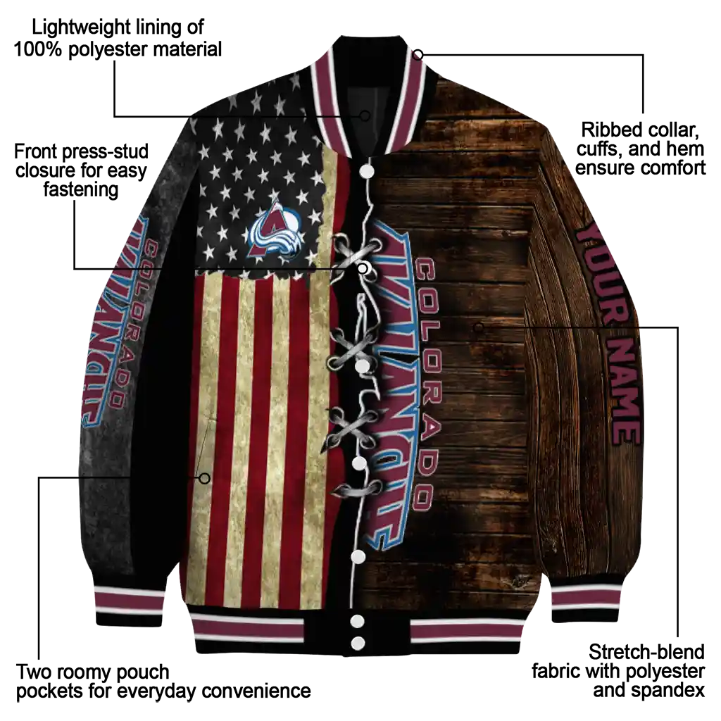customized colorado avalanche flag wood brown varsity jacket new arrival customized colorado avalanche flag wood brown varsity jacket new arrival