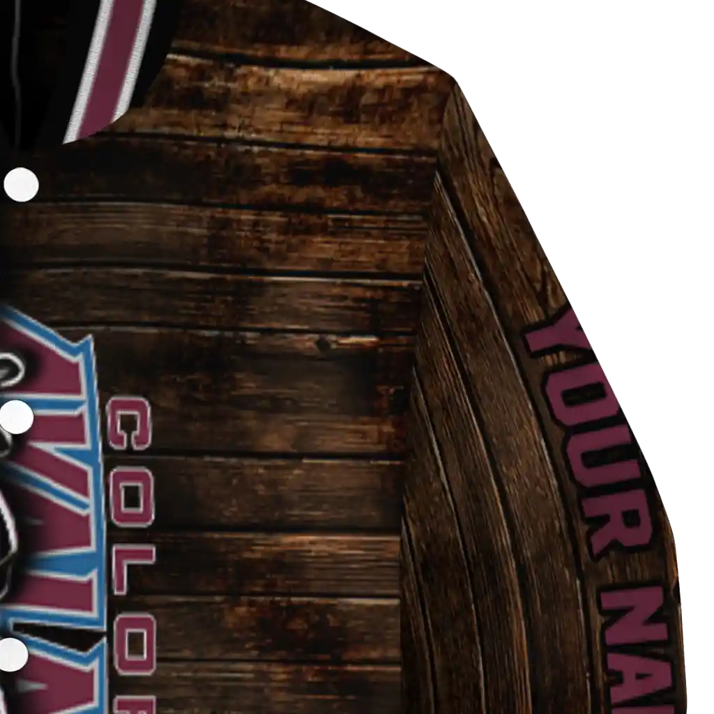 customized colorado avalanche flag wood brown varsity jacket premium grade customized colorado avalanche flag wood brown varsity jacket premium grade