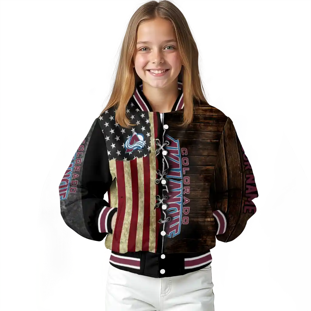 customized colorado avalanche flag wood brown varsity jacket top rated customized colorado avalanche flag wood brown varsity jacket top rated