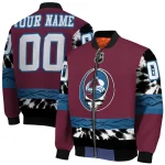 customized colorado avalanche skull stripe burgundy black bomber jacket best selling