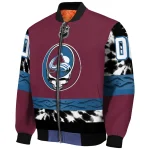 customized colorado avalanche skull stripe burgundy black bomber jacket best selling